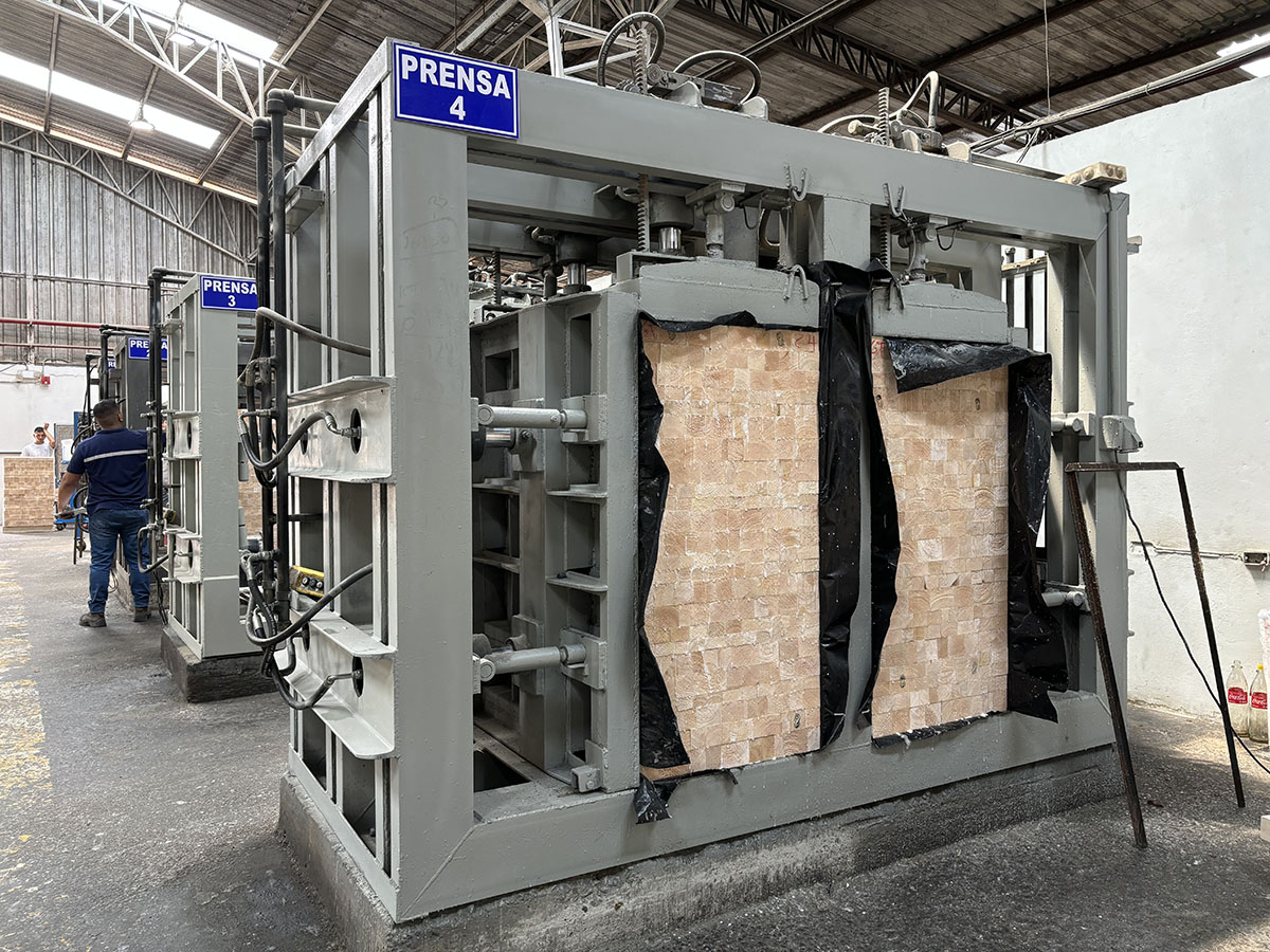 State-of-the-art equipment in the Cobalsa facility, processing raw balsa logs into uniform, end-grain core materials for various industries