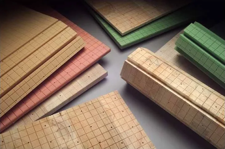 Processed composite core material panels with perforations, grooves and different core material formats.